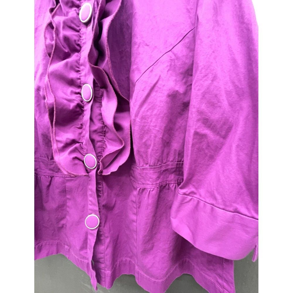 Lane Bryant Shacket 16 Purple Ruffle Button Cotton Stretch 3/4 Sleeve Top Blouse - Picture 5 of 13